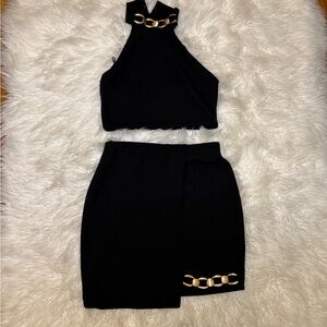 Miss Selfridge Black Skirt Set with Gold Chain Detail